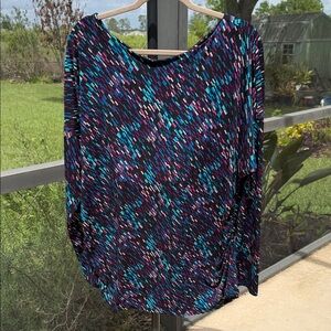 Vince Camuto Black Tunic with Teal & Purple Dash Print